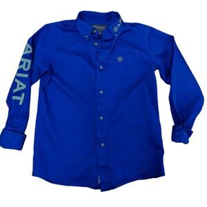 Ariat Boys Dark Blue Long Sleeve Button Up Shirt Size 8-10
